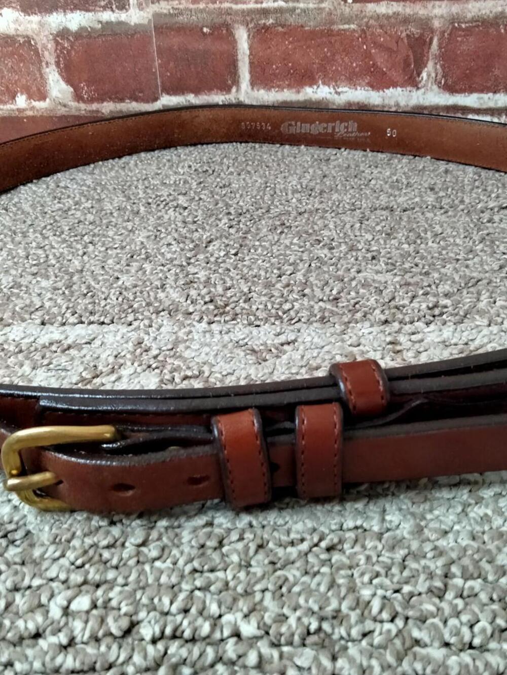 Gingerich Leather Mens Western Belt Size 50 Brown Harness Brass Studded USA 8575